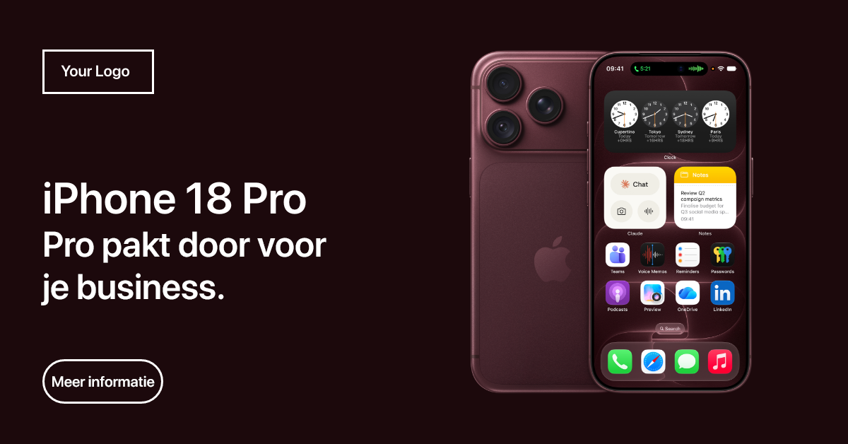 iPhone 18 Pro – Pro pakt door voor je business. Meer informatie over de iPhone 18 Pro bij iSarkis